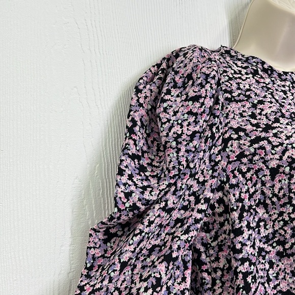 H&M - Black And Purple Floral Puff Ling Sleeve 2 Button Closure Blouse Small - Picture 6 of 14